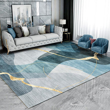 5' x 8' Light Luxury Modern Style Retangular Blue & Gold Florid Area Rug